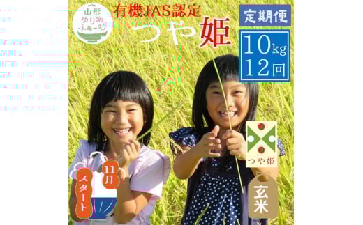 11月スタート【玄米10kg-定期便12回】山形ゆりあふぁーむの有機JAS認証つや姫セット山形県三川町480000米・パン白米