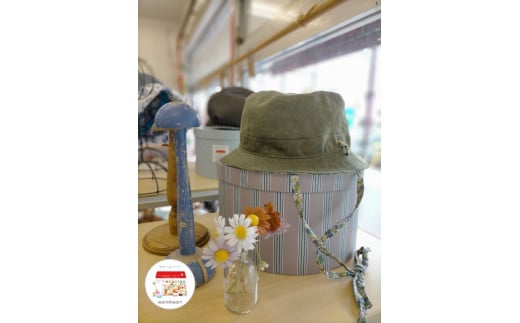 AO028【warmheart】モスグリーン×リバティのバケットハット/帽子(59.5cm)千葉県松戸市29000衣類・装飾品・工芸品その他 装飾品・工芸品