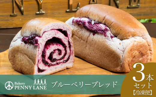 ペニーレインのブルーベリーブレッド3本セット【 パン 冷凍 人気 菓子パン パン屋 茨城県 つくば市 ブルーベリー ブルーベリージャム ブルーベリーソース  冷凍パン お取り寄せ おやつ 朝