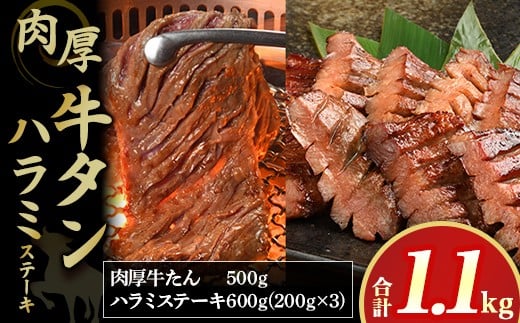 肉厚牛たん500gと牛ハラミステーキ600g(K6-032) 牛ハラミ 牛カルビ 豚カルビ 牛ホルモン たれ タレ 詰合せ 岩手県 北上市 E0281 (KYフーズ)牛肉 BBQ 焼肉セット 牛たん 牛タン岩手県北上市25000