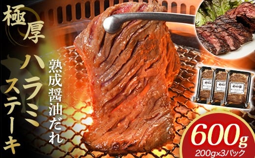 プレミアム極厚ハラミステーキ【熟成醤油だれ】600g(K2-026)   牛ハラミ 牛カルビ 豚カルビ 牛ホルモン たれ タレ 詰合せ 岩手県 北上市 D0502 (KYフーズ)牛肉 BBQ 焼肉セット岩手県北上市13000肉