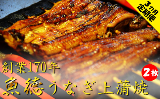 定期便 うなぎ 3回 上蒲焼 2尾 セット 肝つき 真空 小分け 丑の日  創業 170年 魚徳 冷蔵 蒲焼 うな肝 3ヶ月 お届け埼玉県羽生市77000魚介・海産物うなぎ