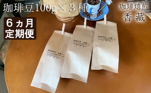 定期便 6回 コーヒー  豆 100g 3種類 毎月お届け おまかせ バラエティー セット埼玉県羽生市72000お茶・飲料コーヒー・紅茶