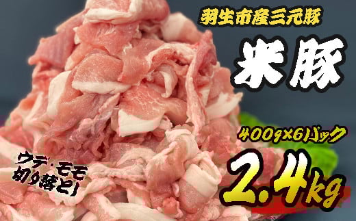 豚肉 切り落とし 2.4kg (400g×6パック) ウデ モモ 三元豚 米豚 国産 豚 ポーク 肉 羽生市産 小分け 個包装 小袋 便利 ブランド ブランド豚 精肉 まとめ買い 間中さん家 株式会社古川ミート 埼玉