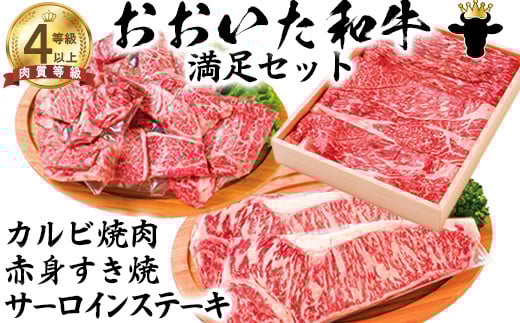 おおいた和牛 満足セット(カルビ焼肉・赤身すき焼き・サーロインステーキ)【ニード牧場】 お楽しみ 黒毛和牛 豊後牛 牛肉 お肉 赤身 霜降り すき焼き すきやき ステーキ しゃぶしゃぶ