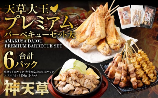 天草大王プレミアムバーべキューセット(大) 合計6パック 天草大王 焼鳥 モモ ムネ 皮 手羽先 串熊本県上天草市24000肉鶏肉