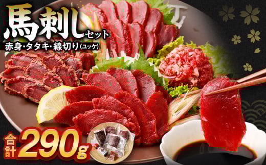 馬刺し赤身・タタキ・ユッケセット タレ付き 馬肉 馬刺し 桜ユッケ 合計290g熊本県上天草市19000肉ジビエ