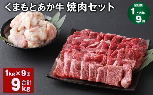 【1ヶ月毎9回定期便】 くまもとあか牛 焼肉セット 計約9kg(約1kg?9回) 焼肉 もも ホルモン熊本県上天草市194000肉牛肉