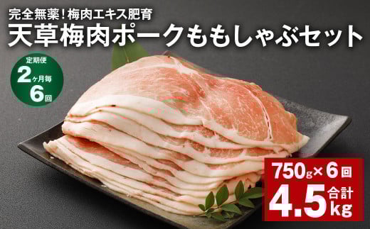 【2ヶ月毎6回定期便】完全無薬!梅肉エキス肥育 天草梅肉ポークももしゃぶセット 計約4.5kg(計約750g×6回) 豚肉 お肉熊本県上天草市70000肉豚肉