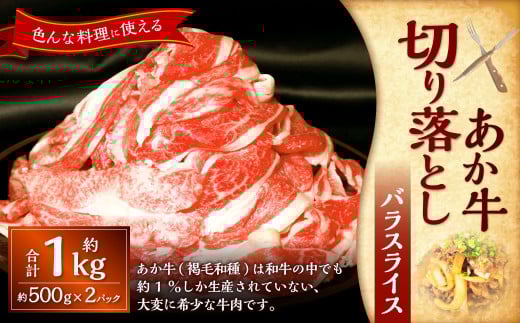 熊本和牛あか牛切り落とし約1kg(約500g×2) あか牛 肉 お肉 牛肉 バラ バラ肉 カルビ 褐牛 褐毛和種 和牛 国産牛 切り落とし 切落し スライス 薄切り 熊本県 上天草市 冷凍熊本県上天草市12000