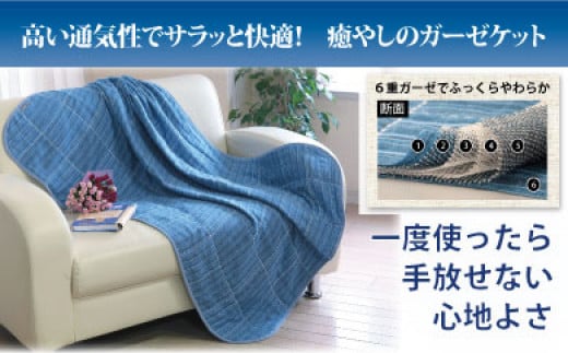 【G0053】【洗えば洗うほど気持ちいい!】三河木綿6重ガーゼハーフケット:配送情報備考 ブルー愛知県蒲郡市11000雑貨・日用品寝具・タオル