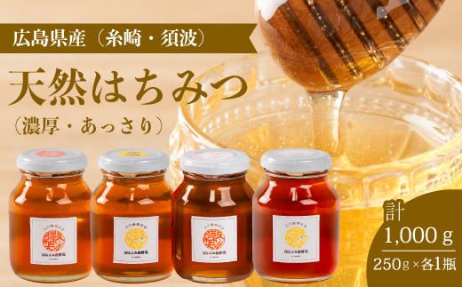 【国産 天然蜂蜜】2種類のハチミツ(糸崎町・須波町産) 濃厚・あっさり4本セット はちみつ 無添加 広島県 三原市 106012広島県三原市61000鍋セット・総菜・加工食品ジャム・はちみつ