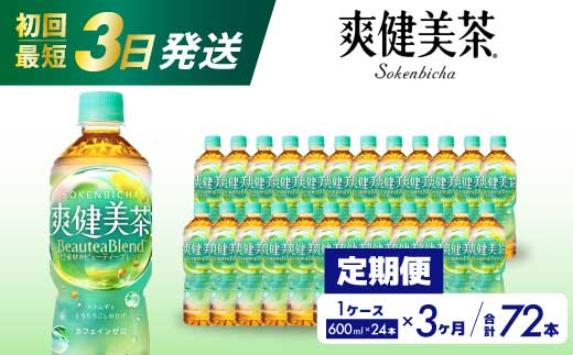 【3か月定期便】爽健美茶 PET 600ml×24本(1ケース) 最短3日で発送 お茶 飲料 ソフトドリンク カフェインゼロ ペットボトル 箱買い まとめ買い 備蓄 災害用 014059広島県三原市27000お茶・飲料お茶