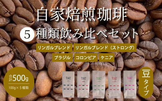 【 自家焙煎 コーヒー豆500g(100g×5種)】飲み比べセット 珈琲 ブレンド 194004広島県三原市19000お茶・飲料コーヒー・紅茶