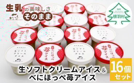 生ソフトクリームアイス&紅ほっぺいちごアイス 16個セット 10000円 生ソフトクリームアイス アイスクリーム ソフトクリームアイス イチゴ いちご 苺アイス 苺スイーツ長野県根羽