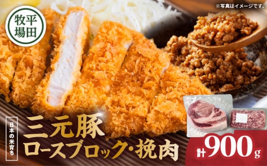 日本の米育ち平田牧場 三元豚ロースブロック(600g)・挽肉(300g)計900g T036-009北海道苫小牧市15000肉豚肉