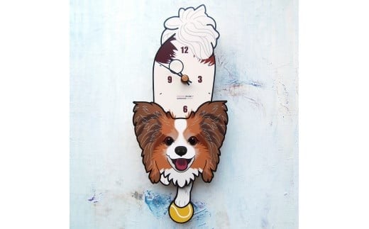 D-64-2W6 パピヨン茶白-03-犬の振り子時計毛糸玉06.BLUE C-CD-642A岡山県西粟倉村22000衣類・装飾品・工芸品その他 装飾品・工芸品