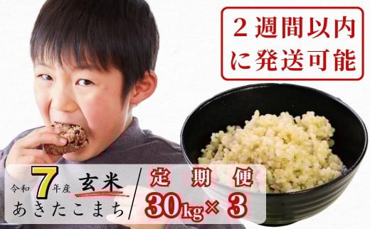 《令和7年産2週間以内に発送可能》【3回定期便】玄米 30kg 令和7年産 あきたこまち 岡山 あわくら源流米 K-bd-BEFA岡山県西粟倉村240000米・パン白米