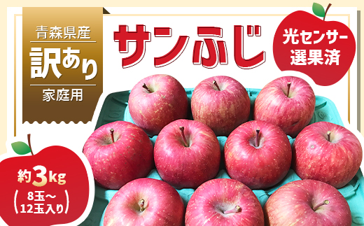 青森県産「サンふじ」家庭用 訳あり 光センサー選果済 約3kg【1635391】青森県田舎館村9000果物・フルーツりんご・梨