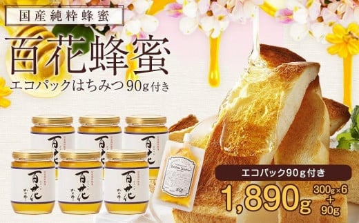 かの蜂 国産 百花 蜂蜜 1.8kg(300g×6本)純粋はちみつ ※エコパックはちみつ90g付き 保存食 防災グッズ福岡県八女市26000鍋セット・総菜・加工食品ジャム・はちみつ