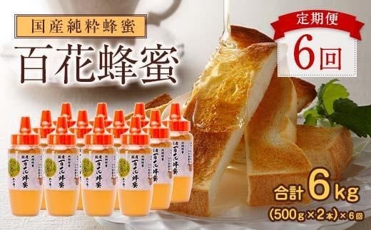 【全6回】 定期便 かの蜂 国産 百花蜂蜜 合計6kg(とんがり容器500gを毎月2本お届け) 純粋はちみつ ハチミツ 非加熱 ハニー 大容量 長期保存 美容 健康 健康食品 定期便福岡県八女市66000鍋セ