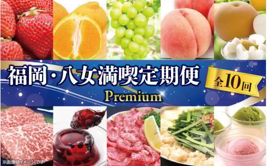 福岡・八女満喫定期便プレミアム全10回B〈配達不可:北海道・沖縄・離島〉 シャインマスカット 梨 みかん 不知火 あまおう もつ 肉 和牛 牛肉 もも 桃 ゼリー アイス福岡県八女市140000果物