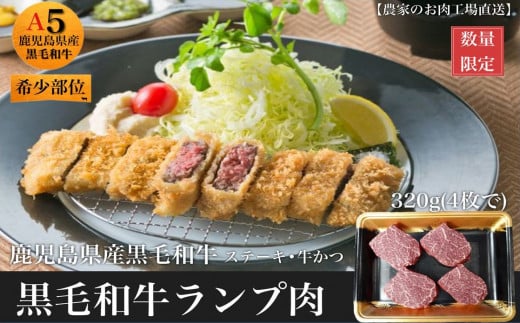 027-98 黒毛和牛赤身ランプ肉 牛かつ・ステーキ用320g鹿児島県南九州市10500肉牛肉