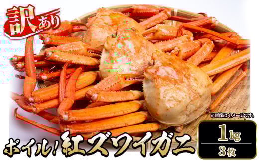 <土日祝着※指定日不可><6月〜9月中旬発送不可><訳あり>紅ズワイガニ ボイル(1kg・3枚)【sm-DD059-B】【Workplays】鳥取県境港市17000魚介・海産物カニ