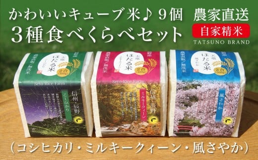 034 キューブ米♪3種食べ比べセット(全9個)長野県辰野町16000米・パン白米