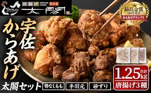 宇佐からあげ「太閤」セット(合計1.25kg・3種)から揚げ 唐揚げ 骨なし 手羽元 砂肝 砂ずり 簡単 冷凍 惣菜 弁当 おかず おつまみ 揚げるだけ【101100100】【太閤】大分県宇佐市12000肉鶏肉