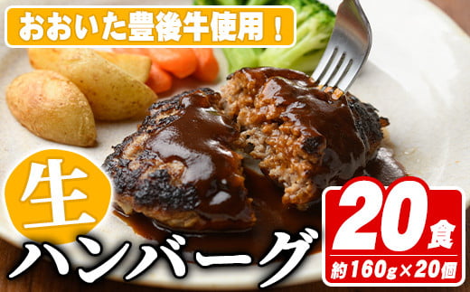 おおいた豊後牛生ハンバーグ(計3.2kg・160g×20個) 牛肉 ハンバーグ お肉 焼くだけ 簡単調理 手作り おかず お弁当 おおいた豊後牛【110200400】【吉野】大分県宇佐市32000肉牛肉