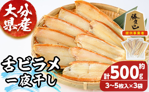 大分県産 舌ビラメ一夜干し(計約500g・3~5枚入×3袋) 魚介 ヒラメ 冷凍 一夜干し 甘塩 干物 勝負めし  【101900300】【上野水産】大分県宇佐市11000魚介・海産物貝類