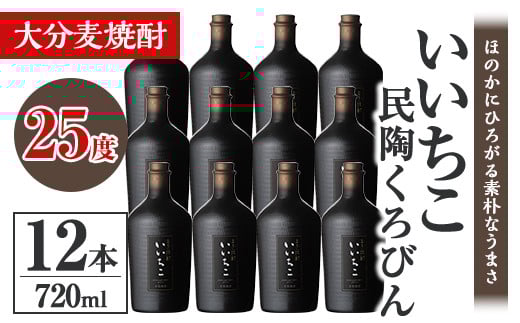 いいちこ民陶くろびん 25度(720ml×12本)酒 お酒 むぎ焼酎 720ml 麦焼酎 いいちこ  アルコール 飲料 常温【106105600】【酒のひろた】大分県宇佐市80000酒・アルコール焼酎