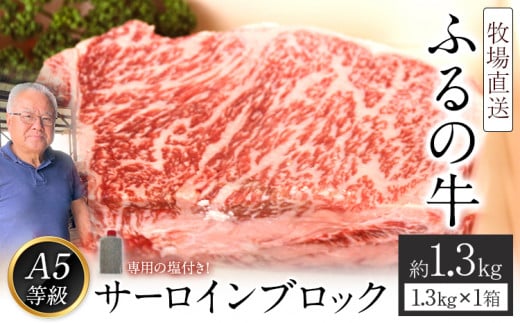 ふるの牛(黒毛和牛)特選サーロインブロック 1.3kg ゲランド塩付き A5 《30日以内に出荷予定(土日祝除く)》福岡県鞍手町100000肉牛肉