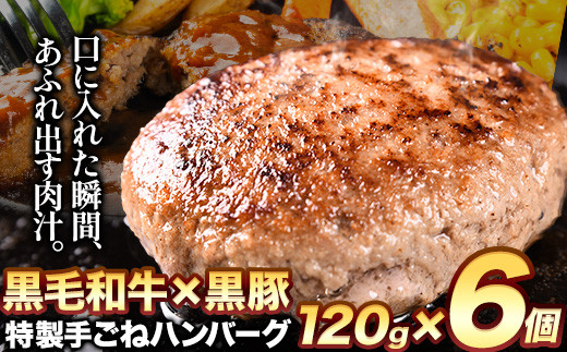 黒毛和牛×黒豚使用!九州うまれの特製手ごねハンバーグ 120g×6個 計720g《30日以内に出荷予定(土日祝除く)》生ハンバーグ 一つずつ個包装 MK エム・ケイ食品福岡県鞍手町13000肉加工肉(ハム