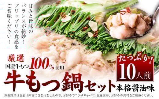 もつ鍋 福岡 もつ鍋 鍋 国産牛小腸100%使用 牛もつ鍋セット 10人前(2人前×5セット) 本格醤油味《30日以内に出荷予定(土日祝除く)》牛もつ ちゃんぽん麺 唐辛子 ニンニク セット 博多 国産