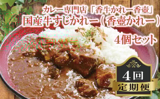 【カレー】国産 牛すじかれー 4個 セット 4回 定期便| カレー 牛カレー curry  牛すじ 惣菜 おかず 夕食 curryrice ごはん 晩ごはん 家族 お手軽 簡単調理 香牛かれー香壺  福岡 川崎町福岡県川崎