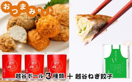 おつまみセット(越谷ボール3種類、越谷ねぎ餃子20個) / 惣菜 おかず おつまみ ツマミ さつま揚げ 冷凍 手軽 時短 おいしい たこ焼き風 越谷ねぎ たまねぎ にんじん ぎょうざ ギョウザ ジ