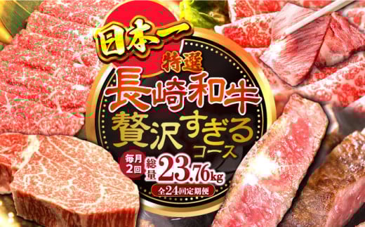【24回定期便】長崎和牛毎月2回の贅沢すぎるコース(焼肉・鍋・ハンバーグ・ステーキ)総量約23.76kg / 牛肉 ハンバーグ はんばーぐ モモ もも ロース ろーす 肩ロース リブロース りぶろー