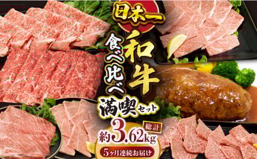 【5回定期便】長崎和牛 いろいろ食べ比べコース 総量3.62kg / 牛肉 ハンバーグ はんばーぐ モモ もも ロース ろーす 肩ロース リブロース りぶろーす すき焼き すきやき しゃぶしゃぶ サーロ