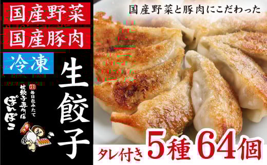 冷凍生餃子 5種類 64個 (餃子のタレ付)食べ比べセット! 【生餃子専門店】/ 餃子 ギョーザセット 惣菜 おかず岩手県滝沢市14000鍋セット・総菜・加工食品総菜