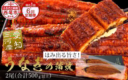 【定期便】三河産うなぎ「超おばけ蒲焼き2尾(合計500g以上)」×6回(隔月1回 1年間)・A134-120  うなぎ 本格 鰻 ウナギ 蒲焼 愛知県 西尾市 愛知養魚 惣菜 海鮮愛知県西尾市120000魚介・海産物うな