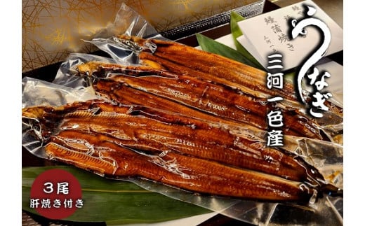三河一色うなぎ 蒲焼3尾(合計480g以上)鰻肝付き・F011-24愛知県西尾市24000魚介・海産物うなぎ