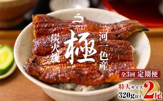 【定期便】三河一色産うなぎ蒲焼特大2尾(320g以上)×3回・R013愛知県西尾市57000魚介・海産物うなぎ