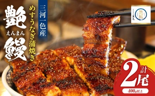 愛知県三河一色産  めすうなぎ「艶鰻」うなぎ蒲焼き (計2尾400g以上)・U048愛知県西尾市17000魚介・海産物うなぎ