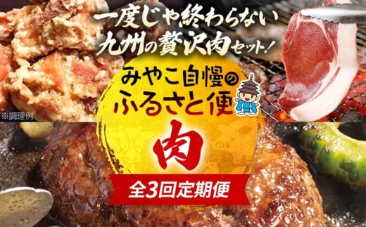 定期便 肉 全3回 みやこ自慢のふるさと便・肉 毎月 定期便 猪肉 ハンバーグ はかた地どり ジビエ BBQ 焼肉 地鶏 キャンプ 黒毛和牛 惣菜 晩御飯 晩ご飯 宮崎牛 食べ比べ 福岡県 福岡 九州 グル