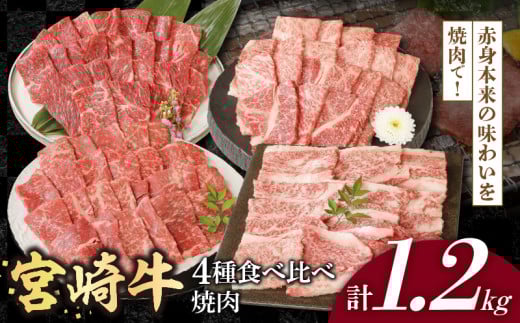 宮崎牛4種食べ比べ焼肉1.2kg N0147-YC233宮崎県延岡市32000肉牛肉