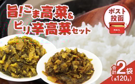 \ポスト投函/旨ごま高菜&ピリ辛高菜セット 計2袋(各120g) 漬物 おかず 野菜 加工品 国産_T025-026宮崎県都農町3000鍋セット・総菜・加工食品総菜