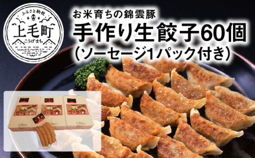 【ブランド豚肉】お米育ちの錦雲豚 手作り生餃子60個(ソーセージ1パック付き) FN0702福岡県上毛町13000肉豚肉