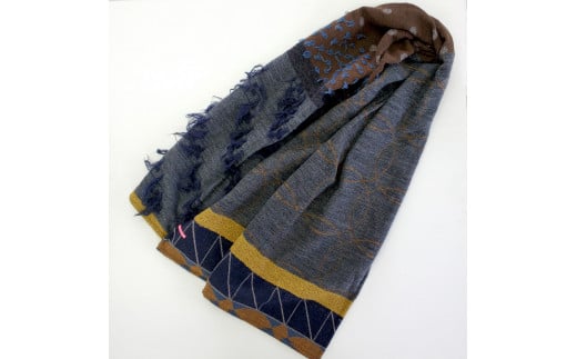85-12【POLS】ウールカットジャカードストール大判 CIRCLE DOT ネイビー兵庫県西脇市85000衣類・装飾品・工芸品その他 装飾品・工芸品
